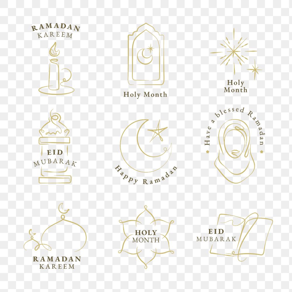 Png ramadan kareem doodle logo set