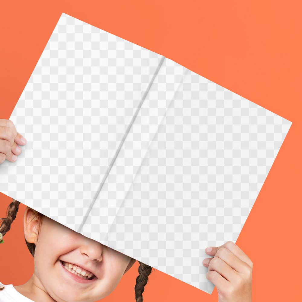 Png transparent book mockup covered by a girl's hands