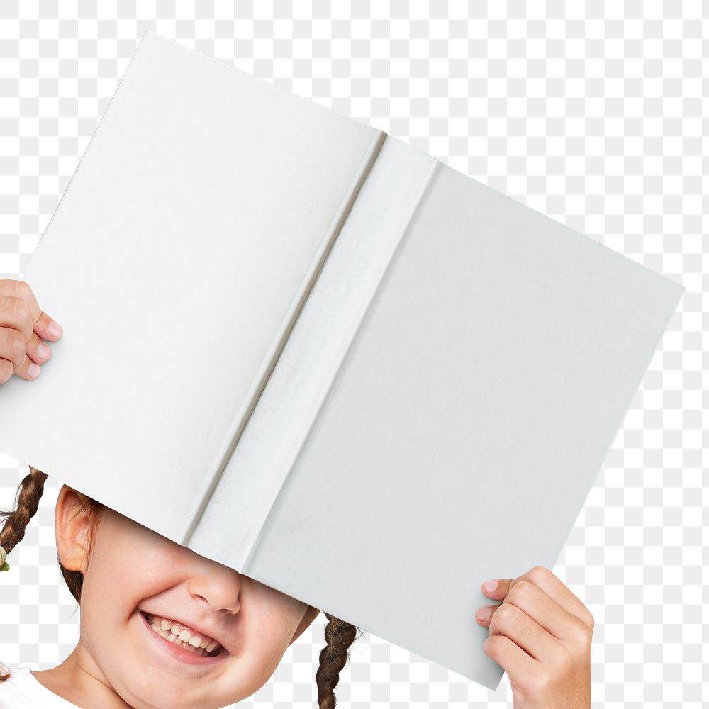 Png girl holding a book on transparent background