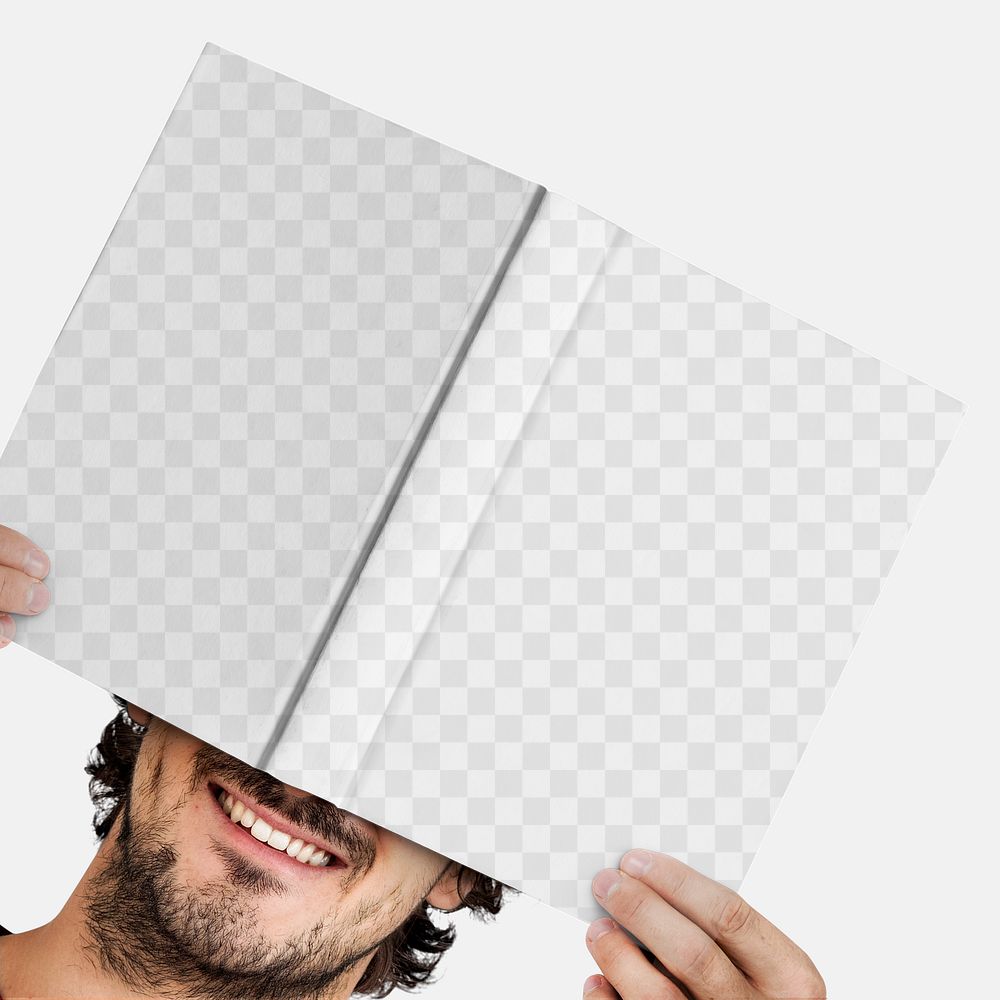 Png transparent book mockup covered by a man's hands