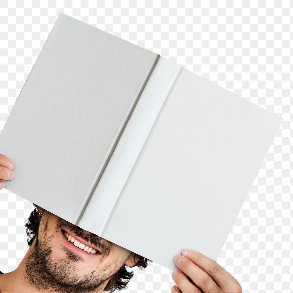 Png man holding a book on transparent background