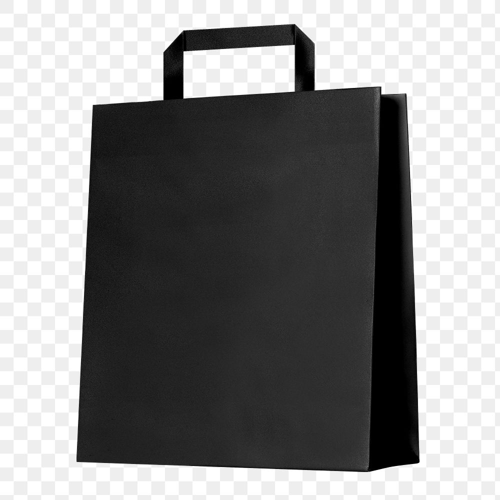 Png black paper bag mockup on transparent background