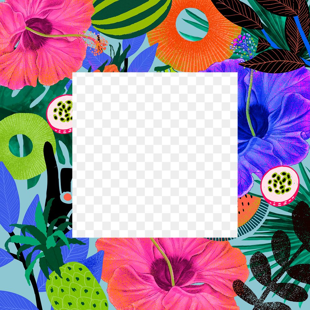 Tropical frame png with colorful pattern