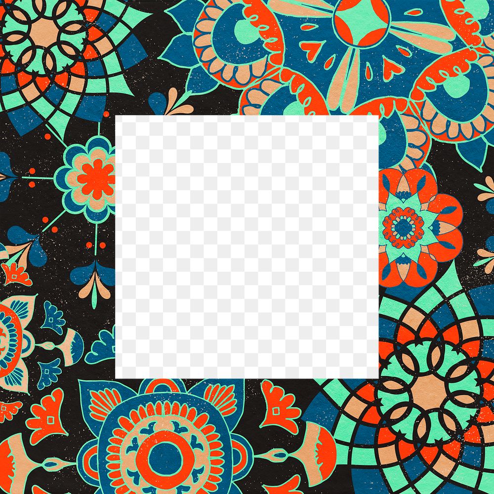 Ethnic floral frame png, remixed from public domain artworks