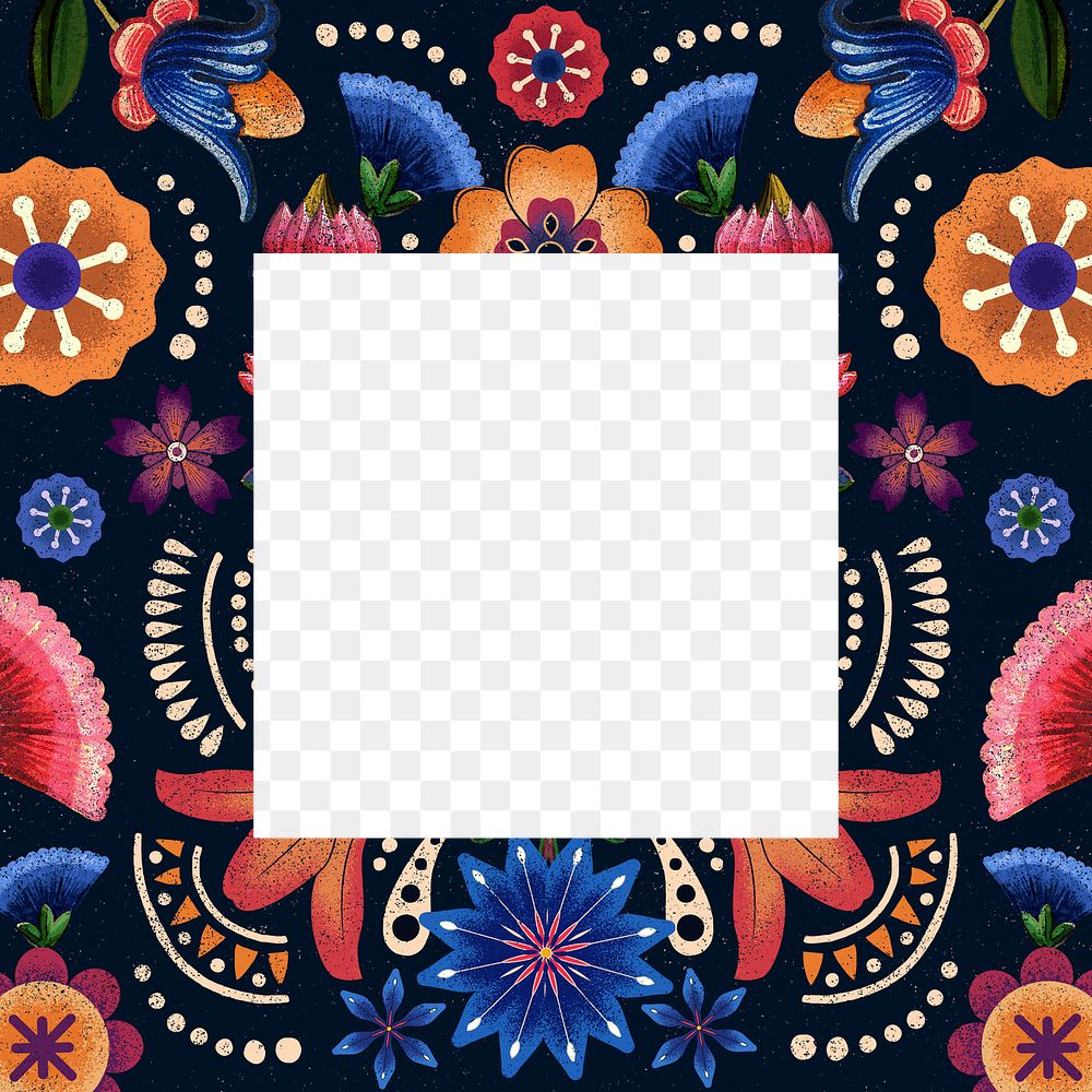 Mexican ethnic flower frame png illustration