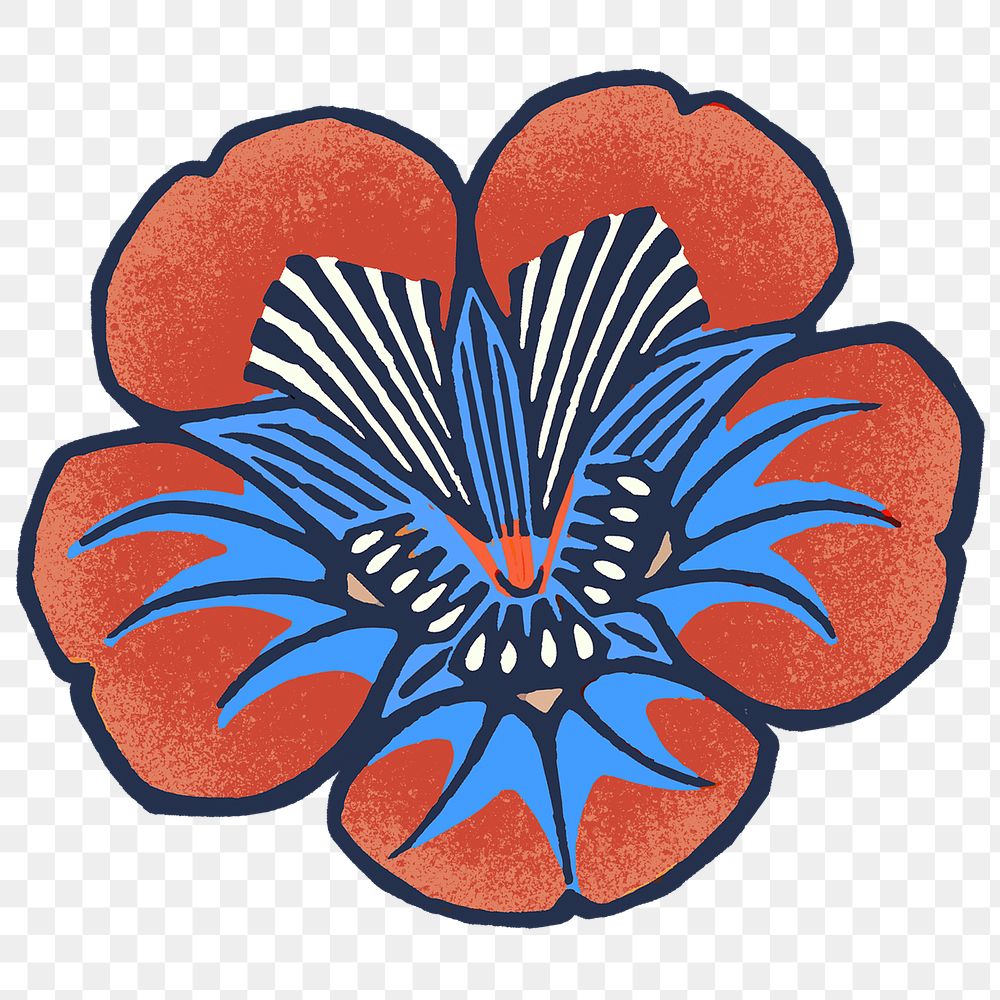 Batik flower png sticker illustration in blue tone