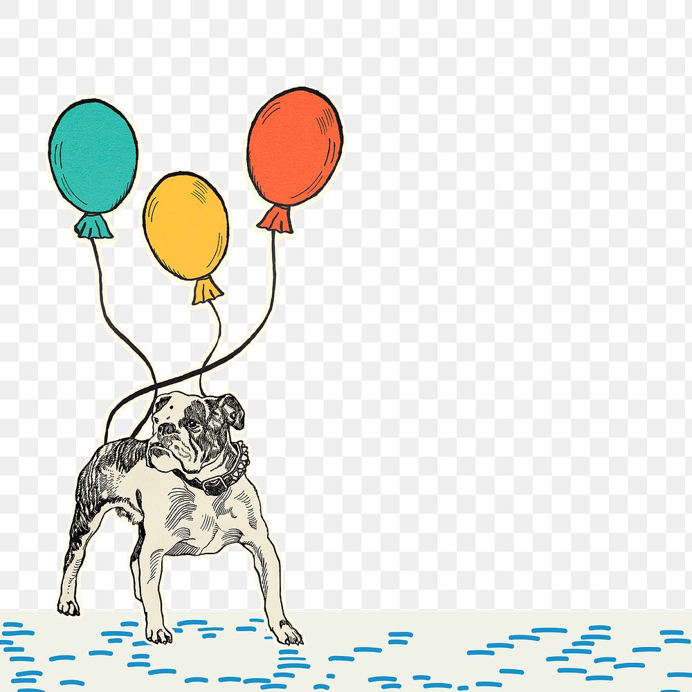 Birthday png border with pit-bull and balloons