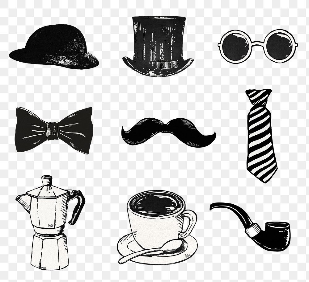 Png cute vintage stickers file in black and white sketches collection