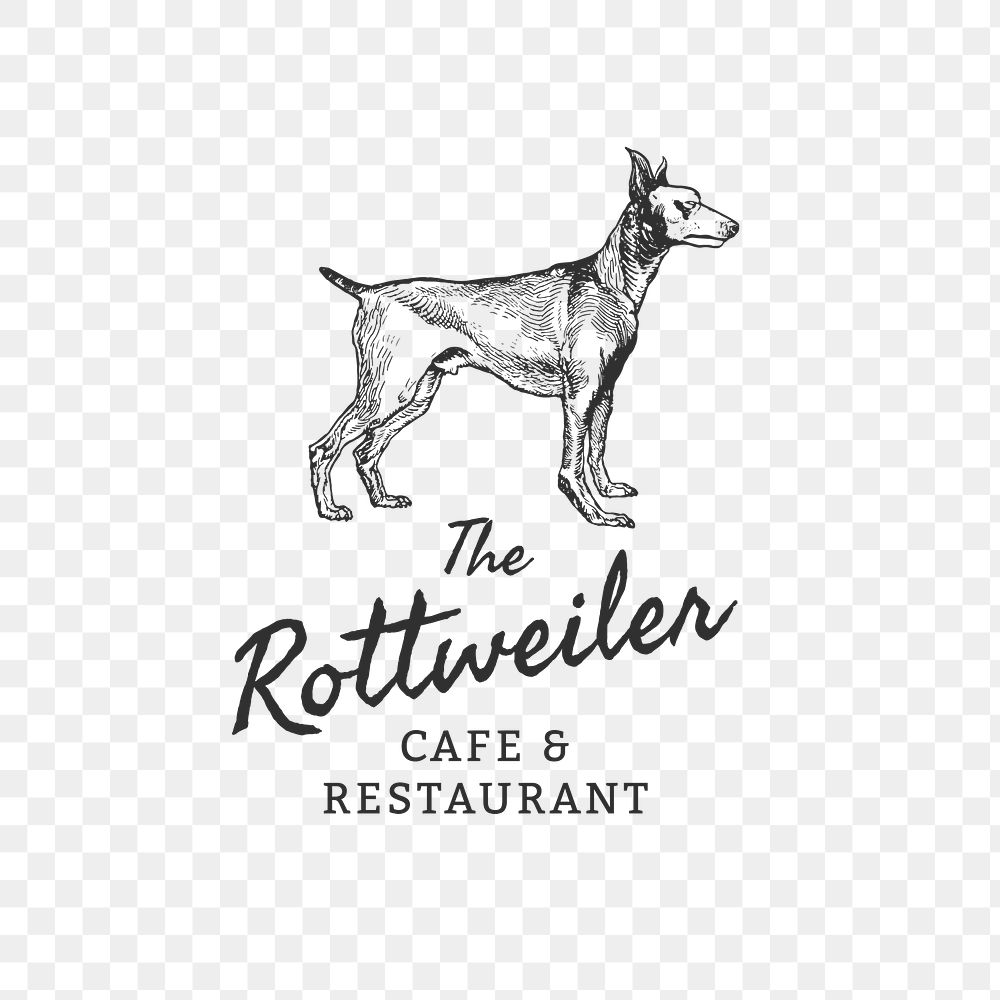 Restaurant logo png in minimal style for business with vintage dog rottweiler illustration
