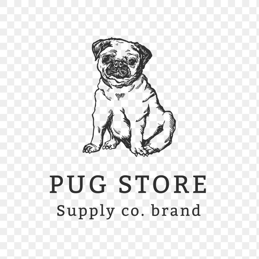 Business png minimal logo with vintage dog pug illustration