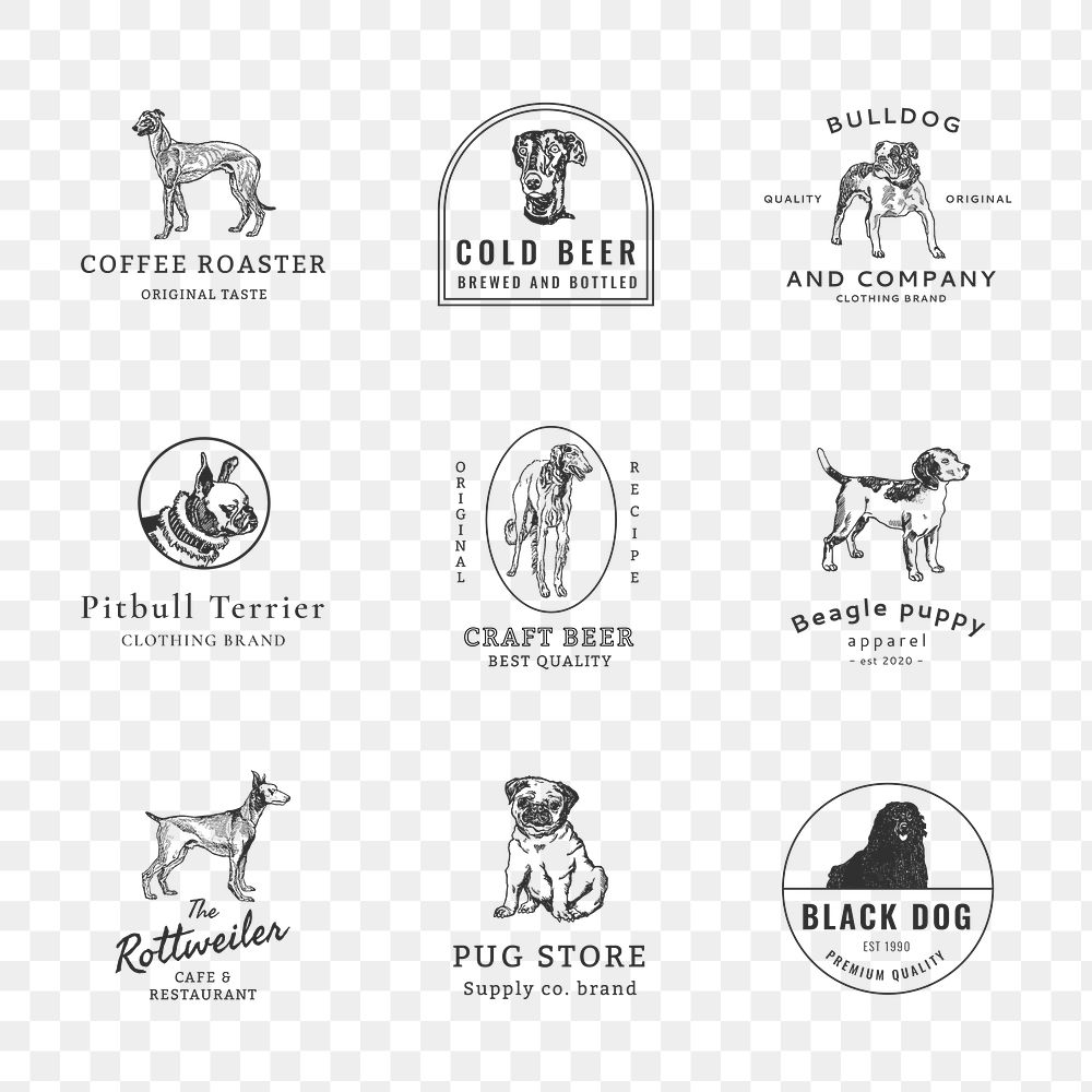 Business png minimal logo with vintage dog illustration set, remixed from artworks by Moriz Jung