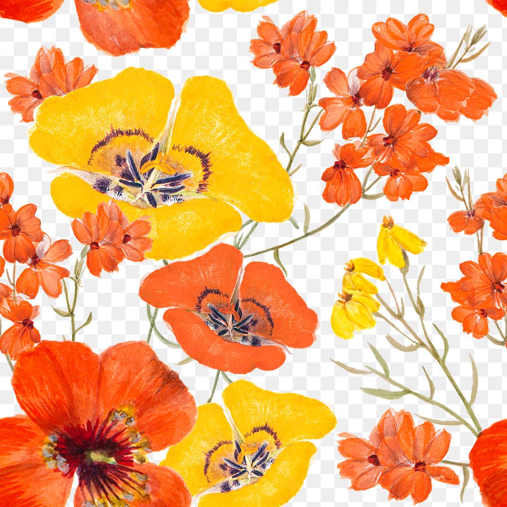 Png vintage floral seamless pattern transparent background, remixed from public domain artworks