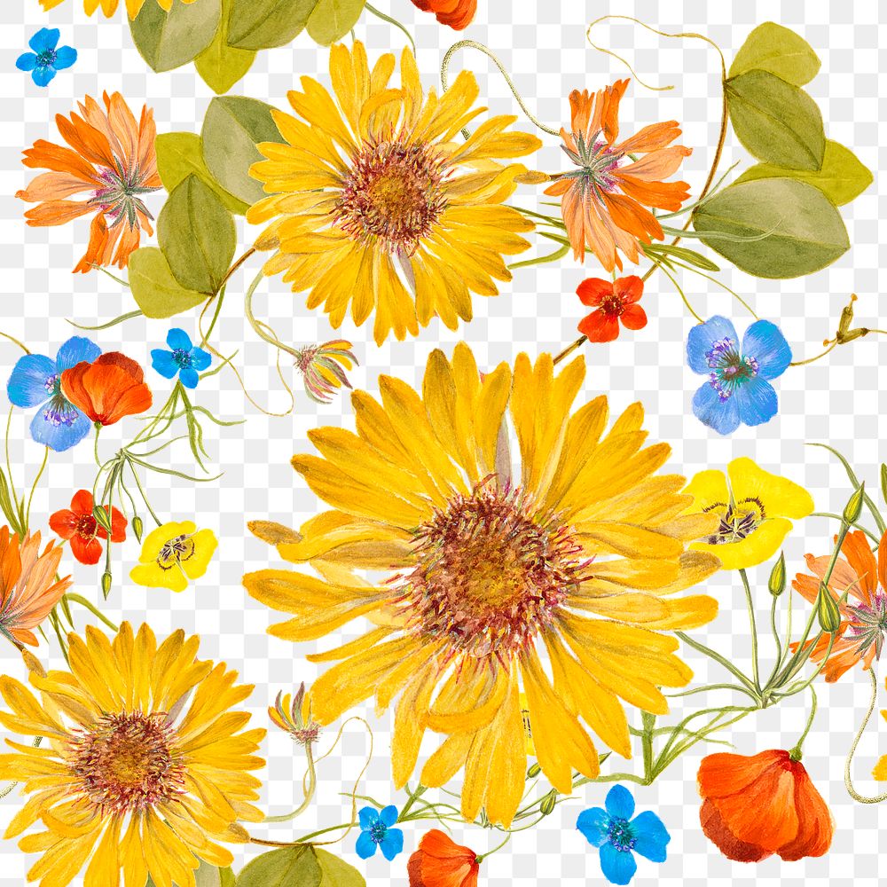 Png vintage floral seamless pattern transparent background, remixed from public domain artworks