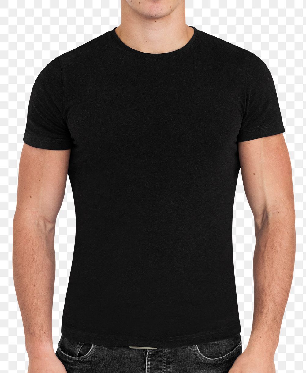 Simple t-shirt png mockup worn by a man on transparent background