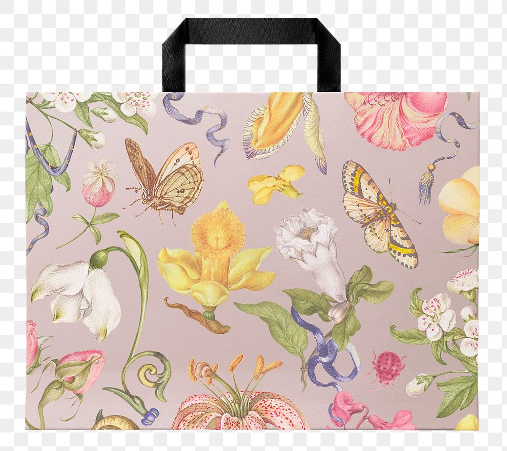 Png shopping bag in pink floral vintage style