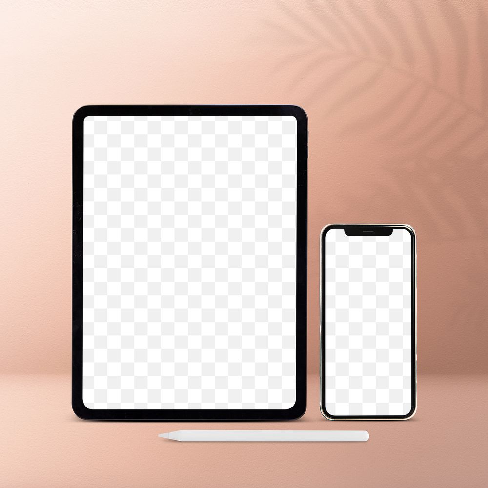 Png digital device screen mockup with tablet and phone on aesthetic background