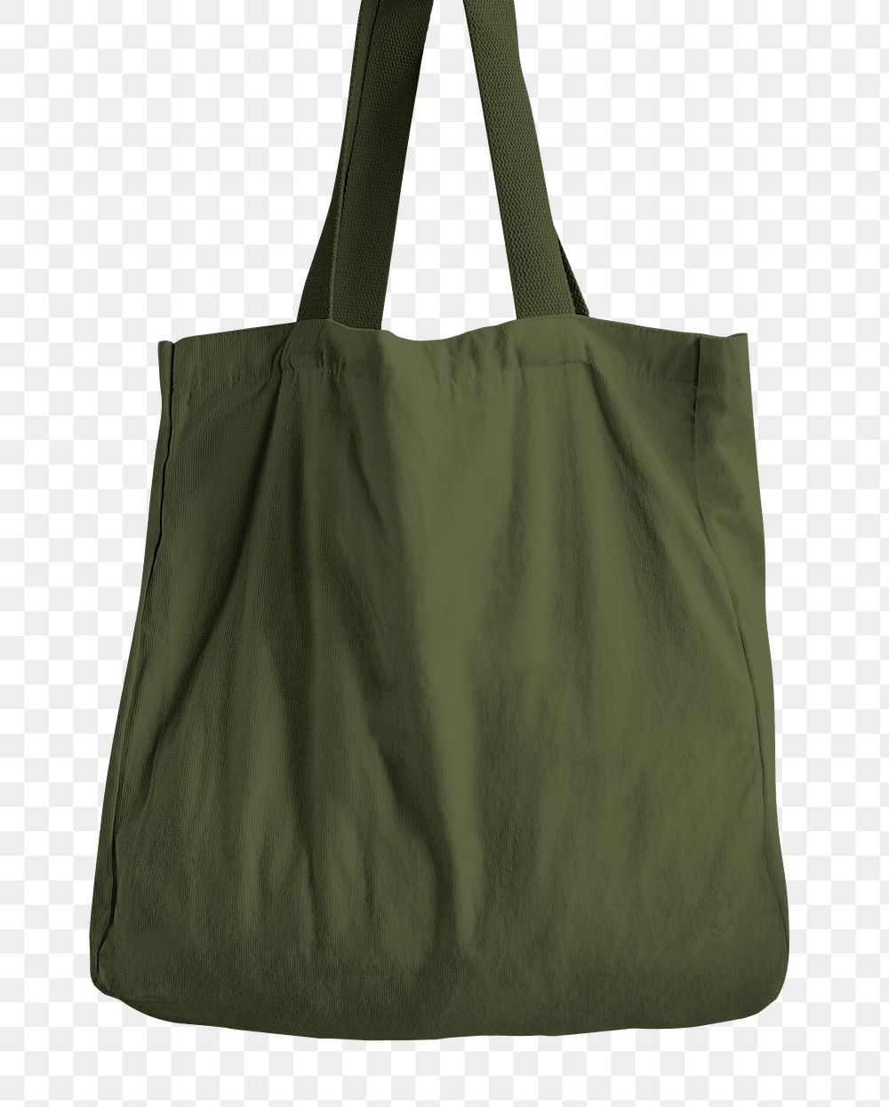 Tote bag png mockup in green on transparent background