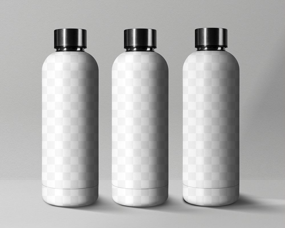 Bottle png mockup in stainless steel in minimal design