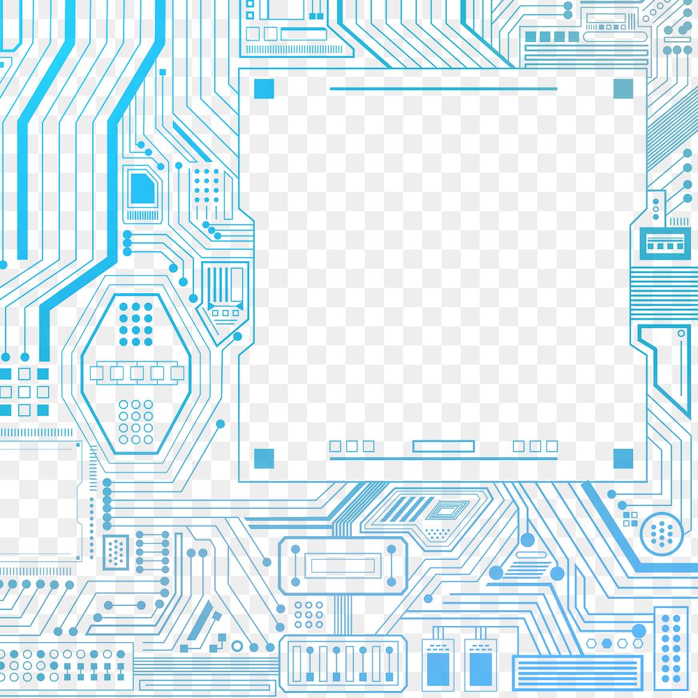 Smart microchip technology background png in gradient blue