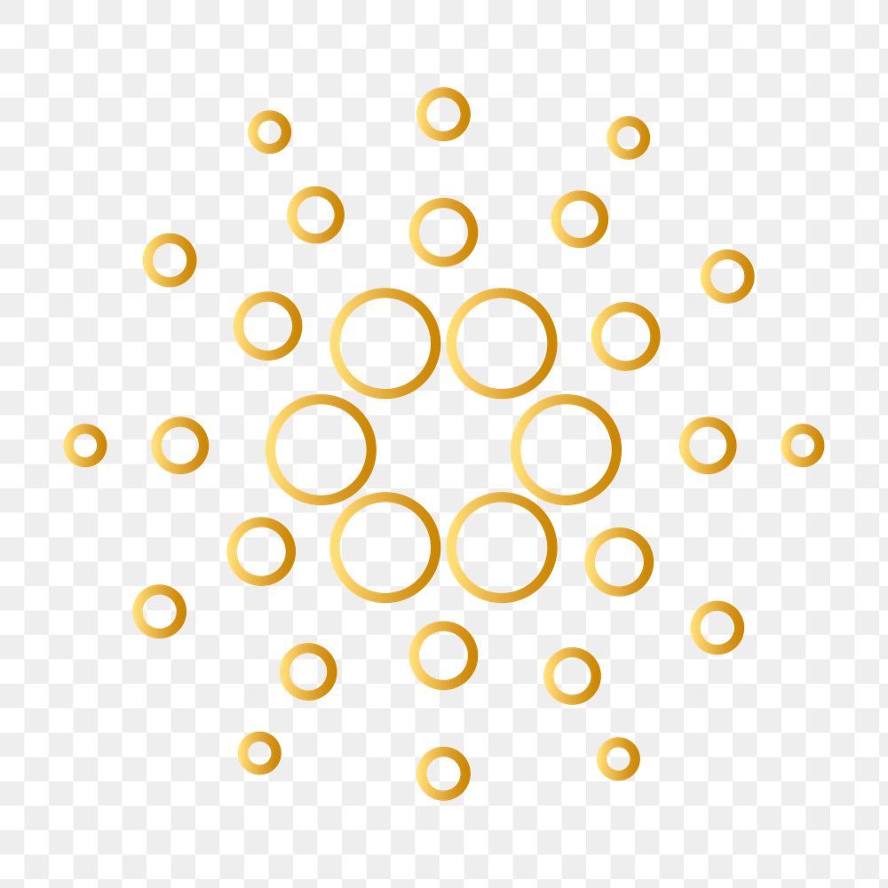 Cardano blockchain cryptocurrency icon png in gold open-source finance concept
