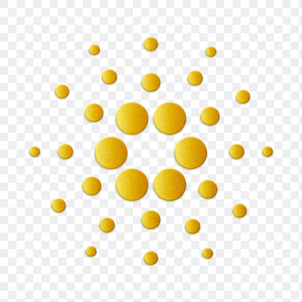 Cardano blockchain cryptocurrency icon png in gold open-source finance concept