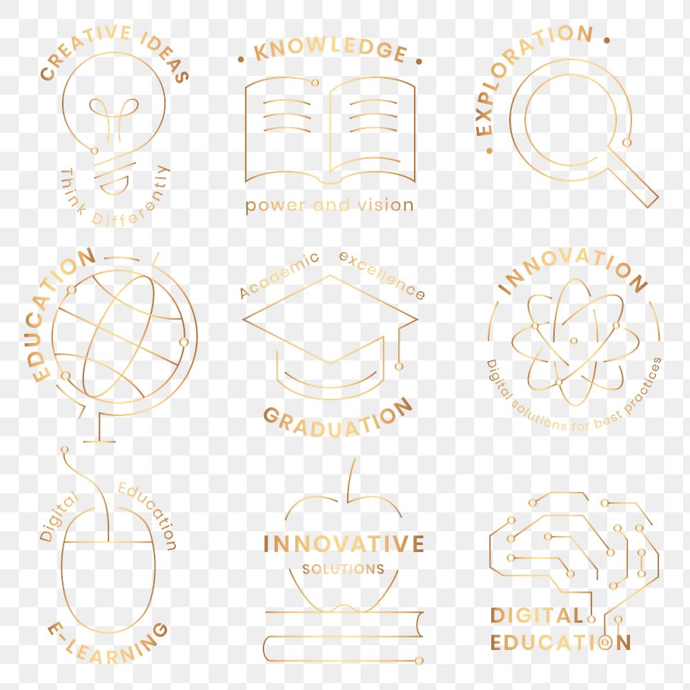 Education technology logo png in gold graphic set