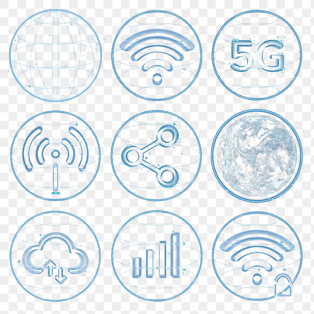 Global network png technology icon in blue set