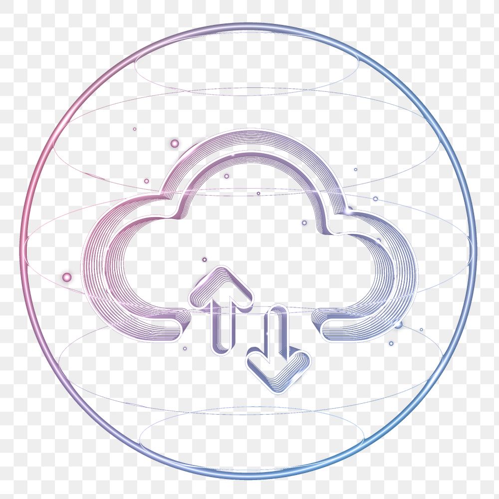 Cloud network png technology icon in neon