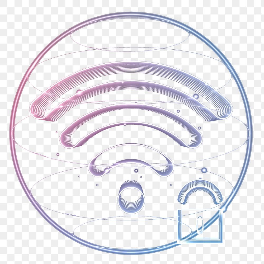 Internet security png communication icon technology in neon with lock