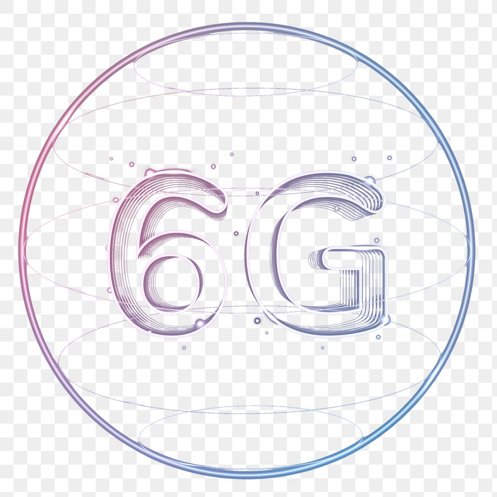 6g connection png technology icon in neon