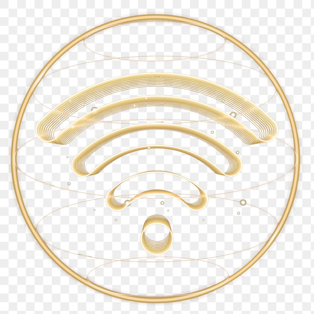 Wireless internet png technology icon in gold