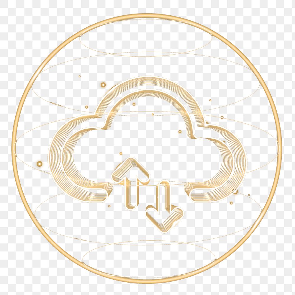 Cloud network png technology icon in gold