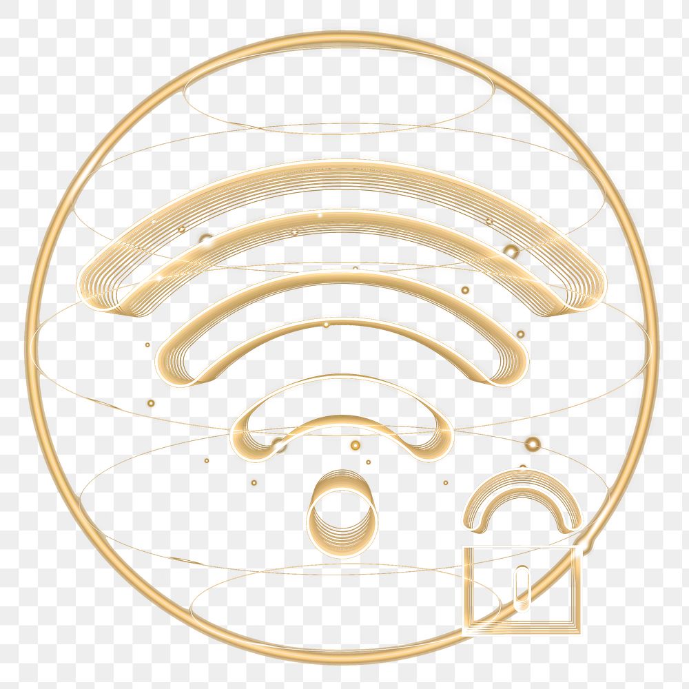 Internet security png communication icon technology in gold with lock
