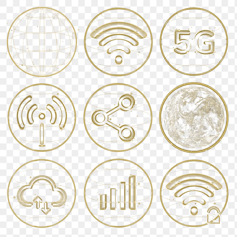 Global network png technology icon in gold set