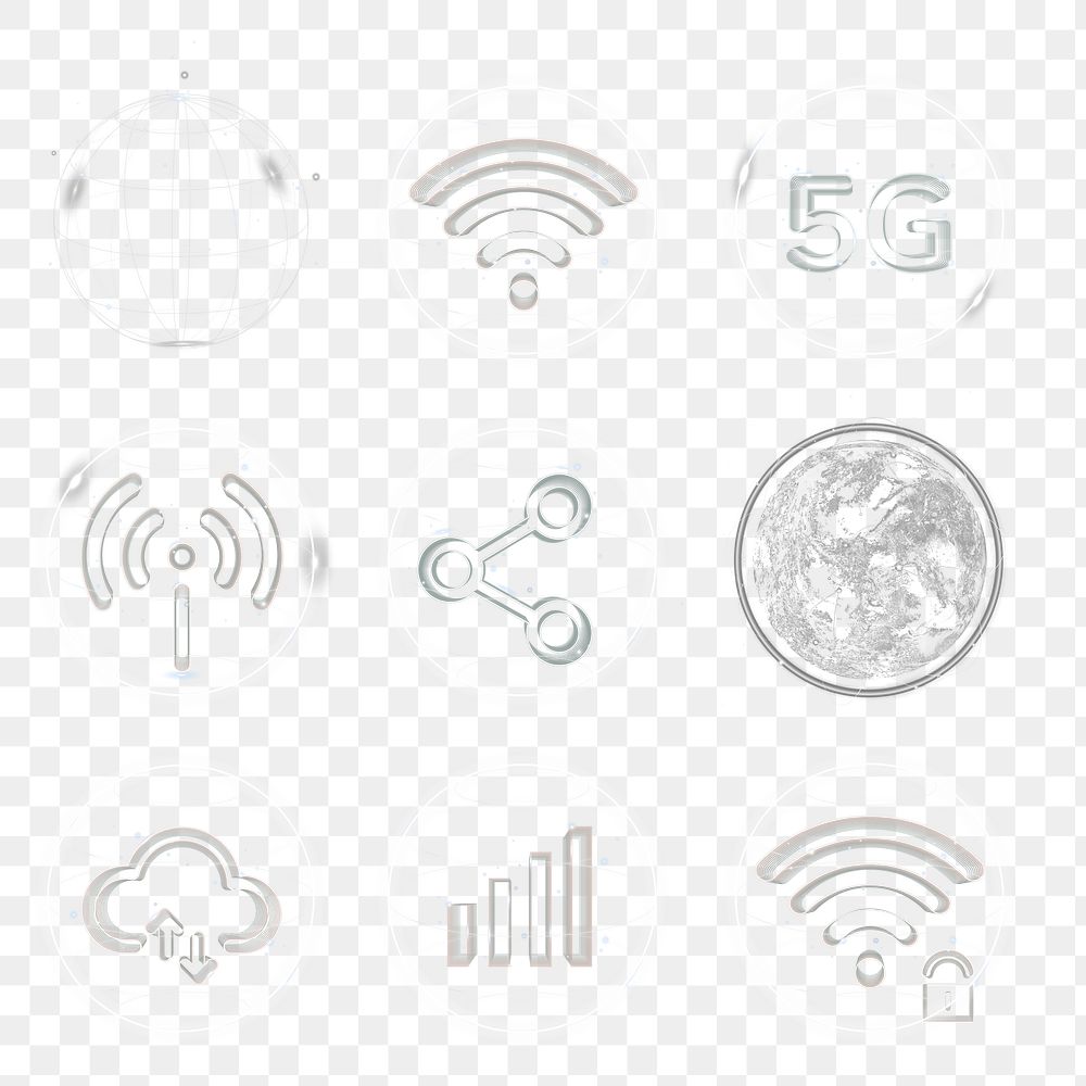 Global network png technology icon in gray set