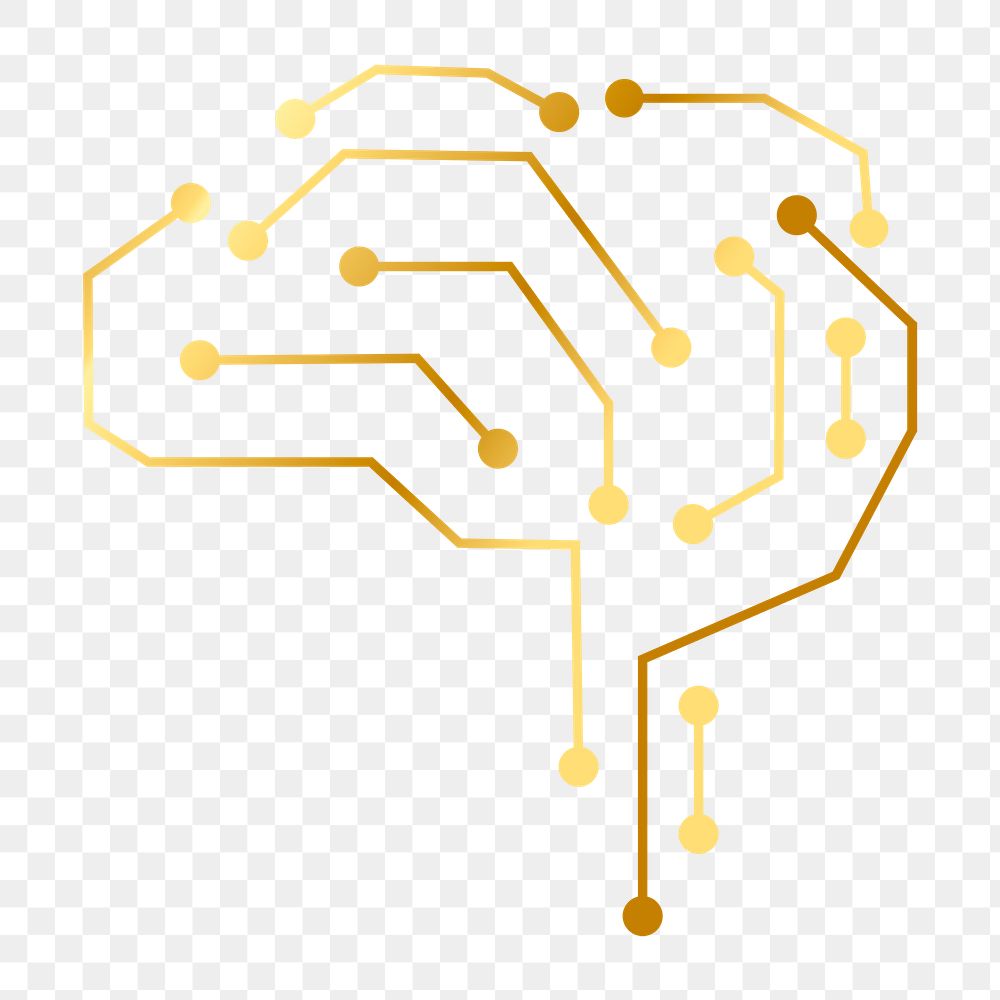 AI technology connection brain icon png in gold digital transformation concept