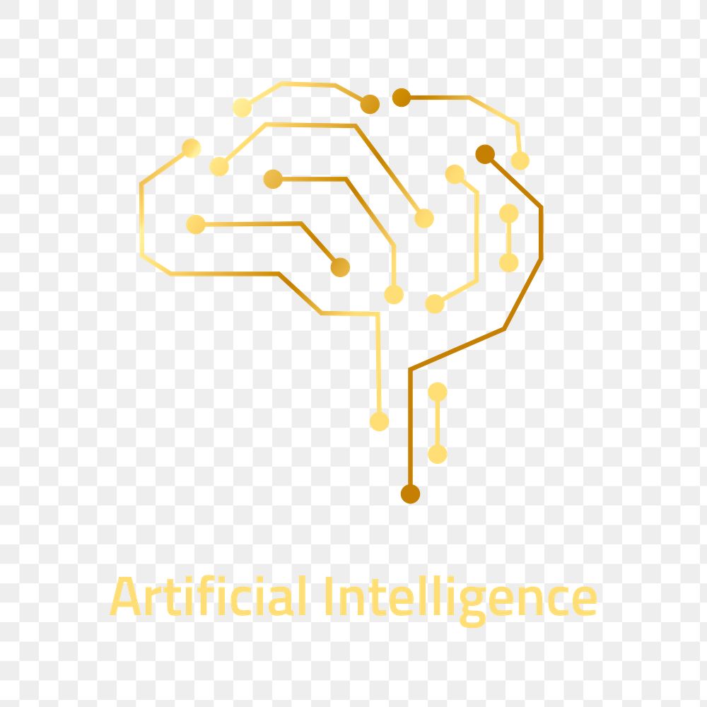 AI brain logo png in gold for tech company