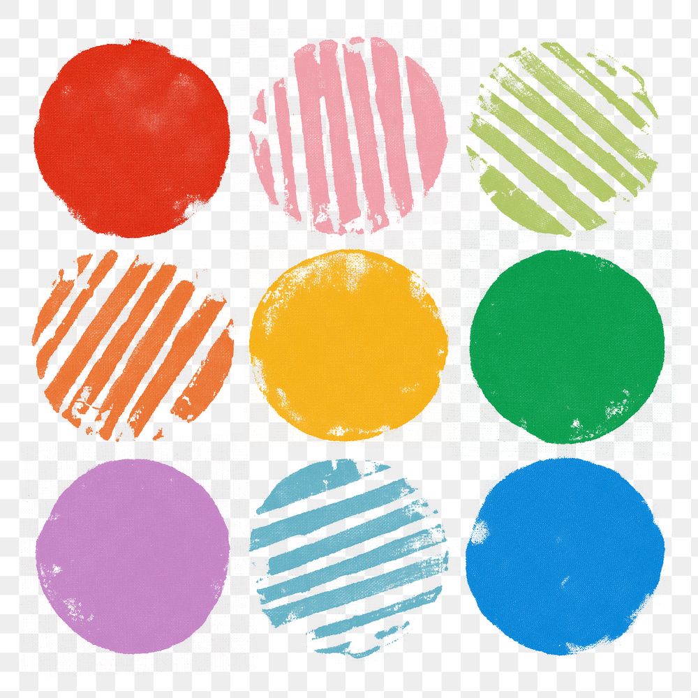 Round block printing png colorful sticker set