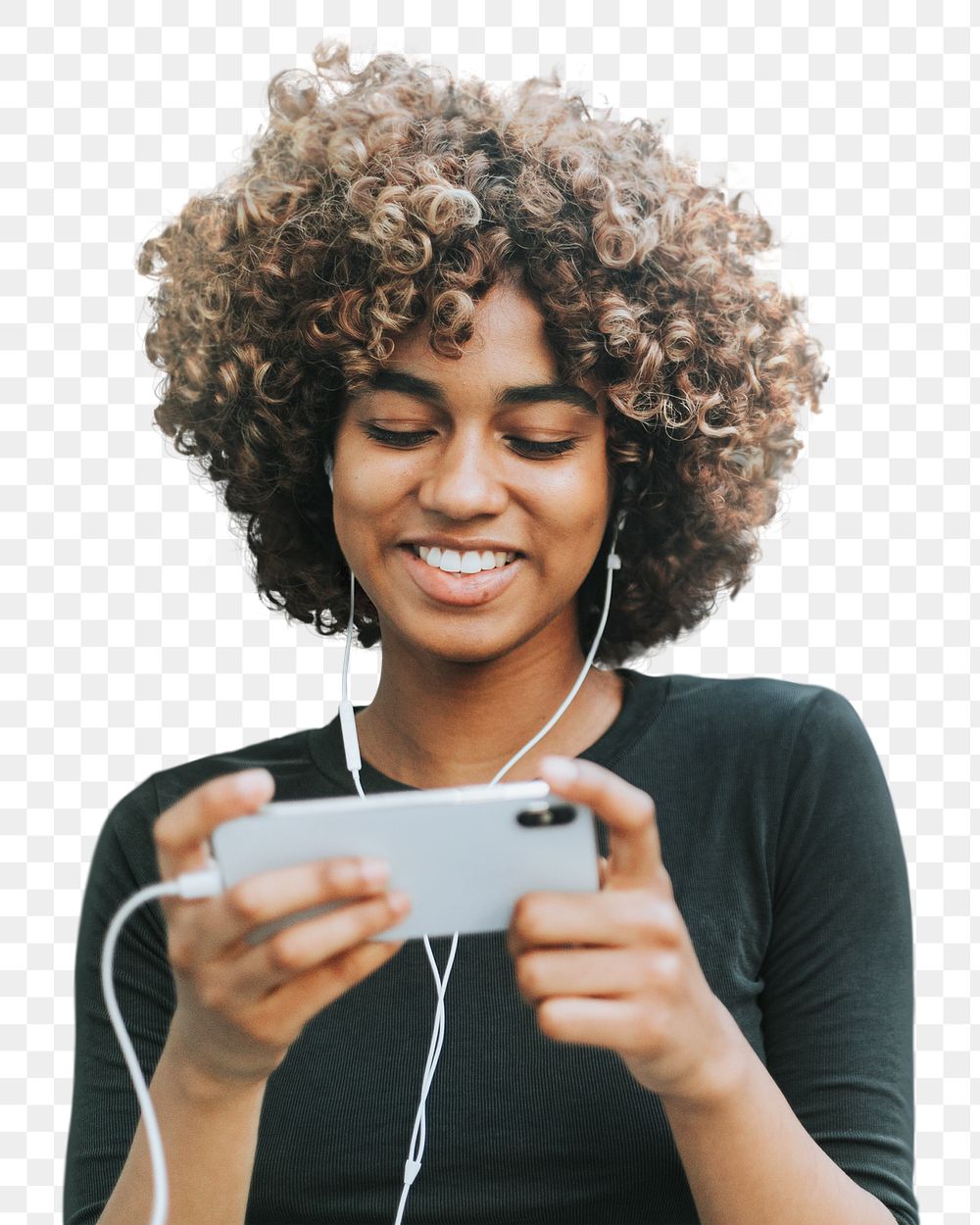 Png African American woman with digital device