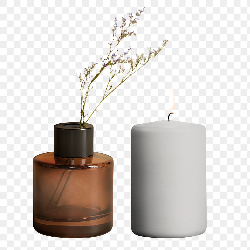 Candle png mockup by flower vase