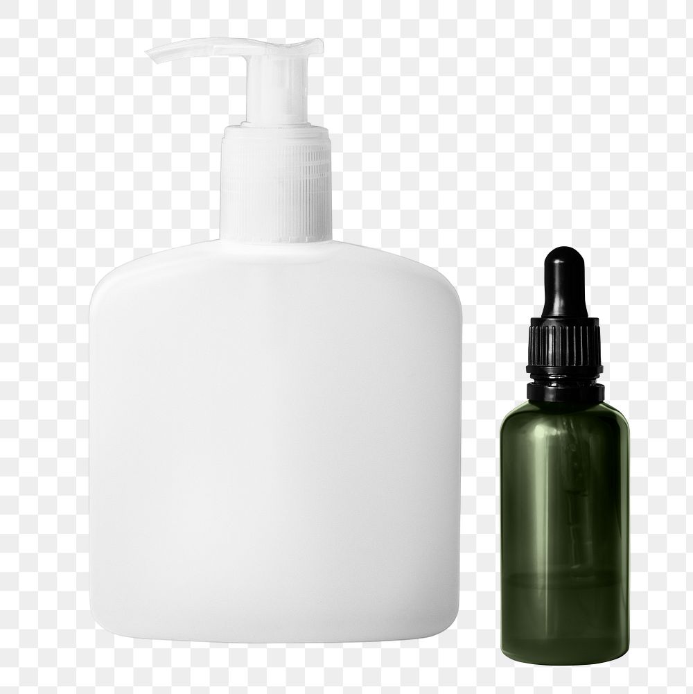 Beauty packaging mockup png with dropper bottle and pump bottle