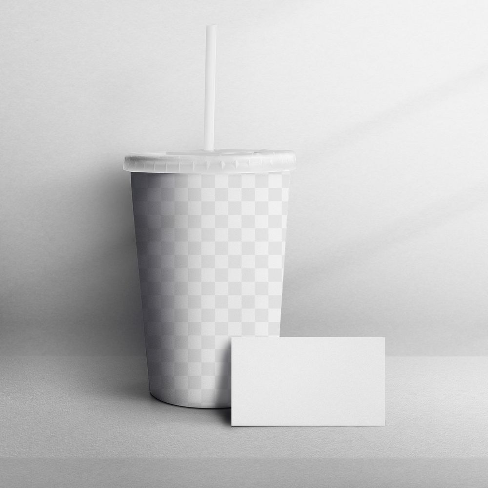Fast food beverage cup png mockup and card