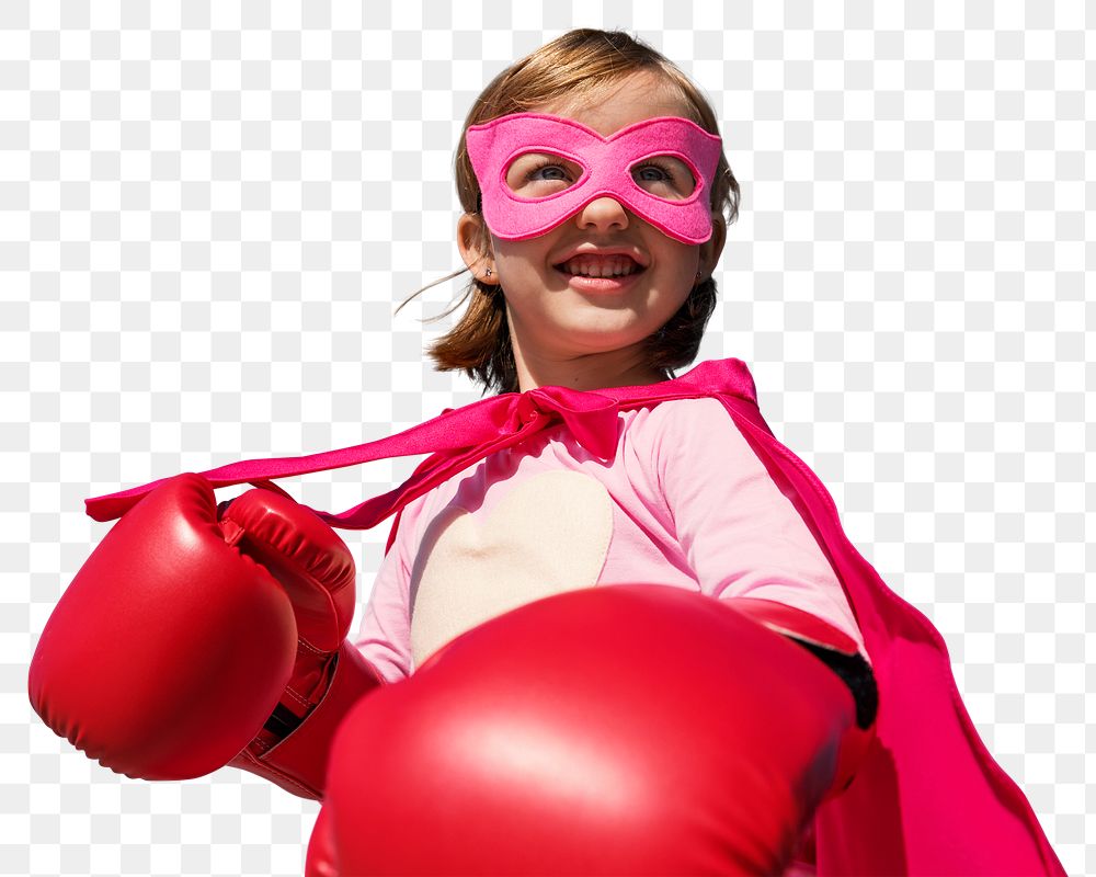 Superhero girl png mockup smiling for education campaign