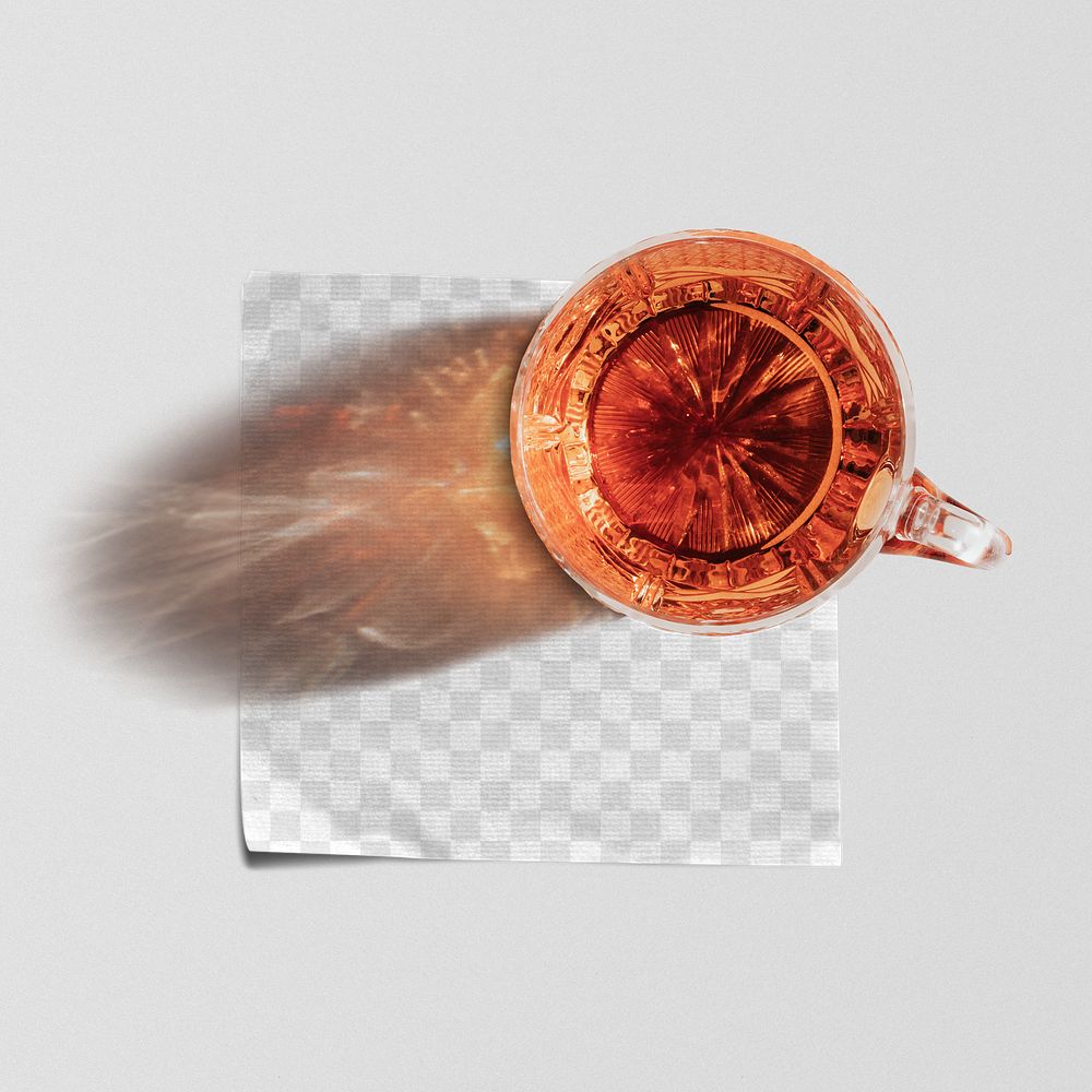 Paper napkin mockup png with whiskey glass on top