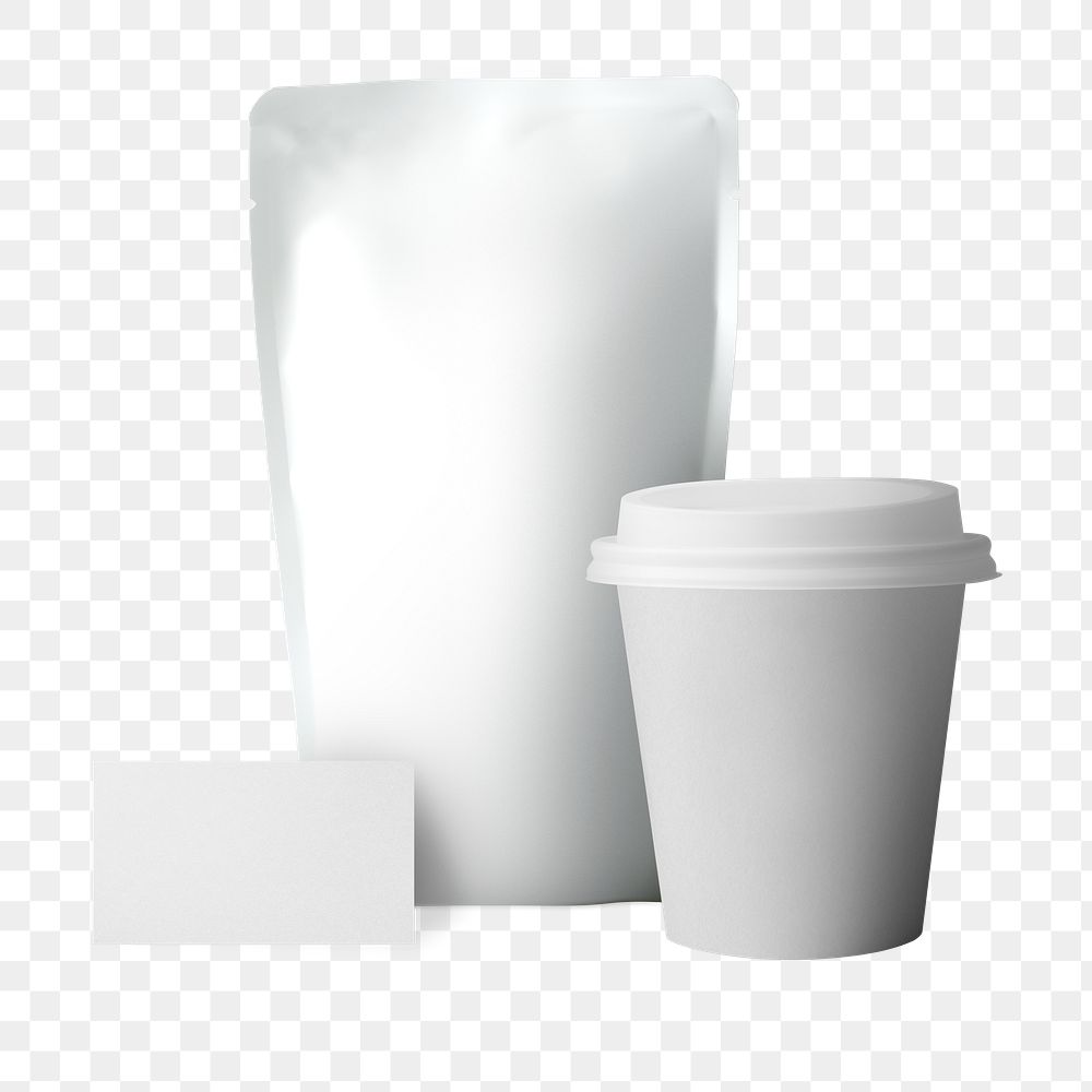 Minimal coffee bag mockup png with paper cup food and beverage packaging