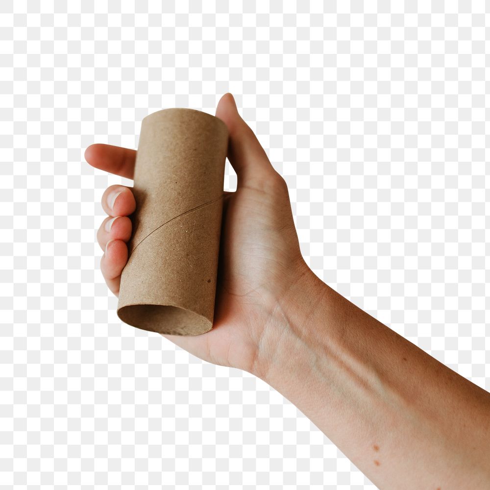 Woman holding an empty toilet paper roll during coronavirus pandemic transparent png