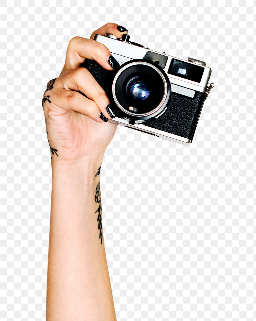 Camera png in hand sticker on transparent background