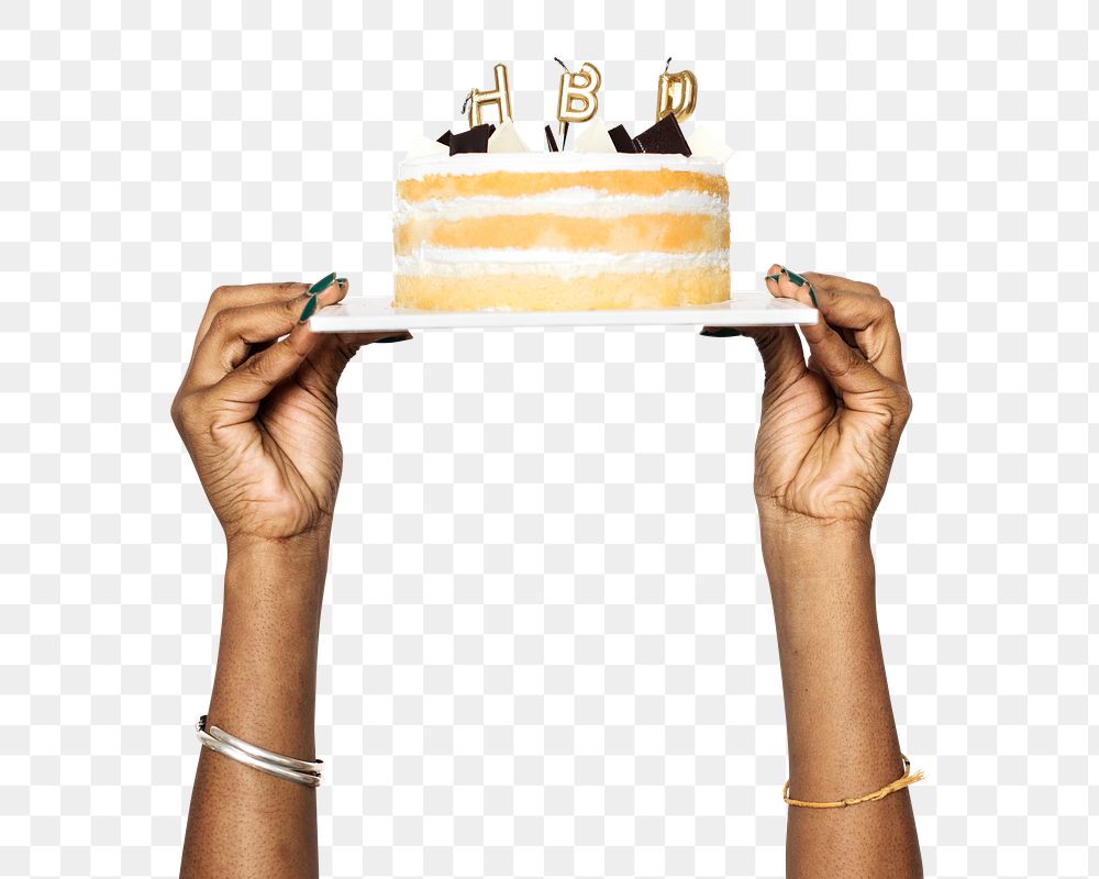Cake png in black hand sticker on transparent background