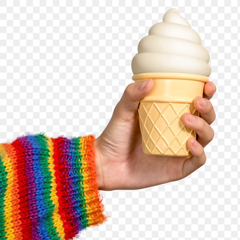 Woman with a soft serve ice cream in her hand design element