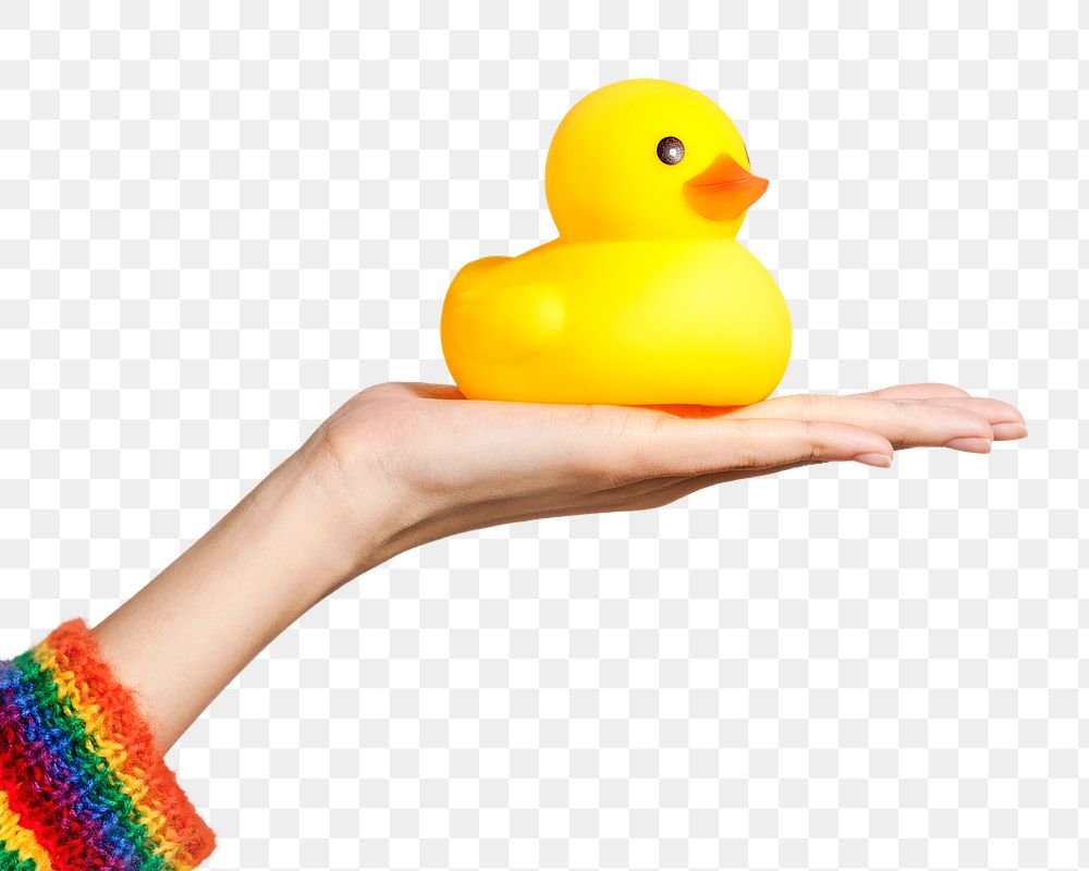 Cute rubber duck on a hand design element